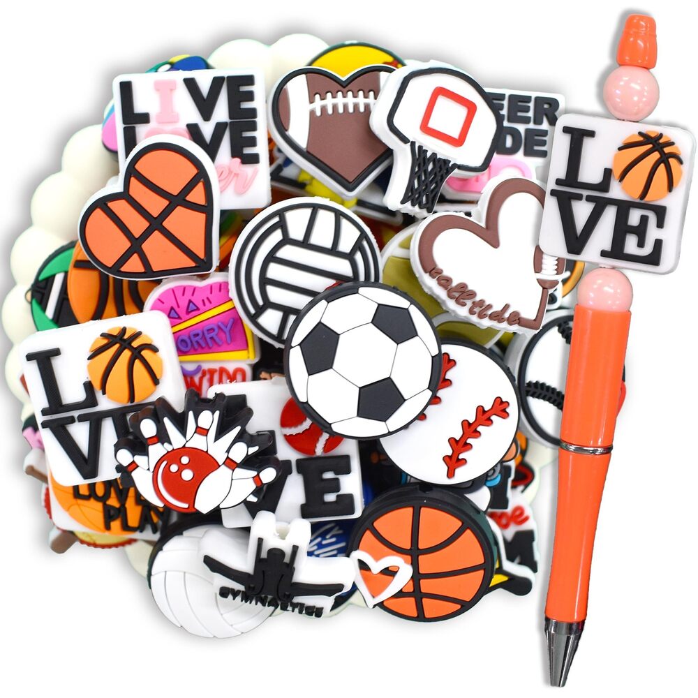 3317 70PCS Sports Focal Beads for pens, Not Duplicated Silicone Focal Beads